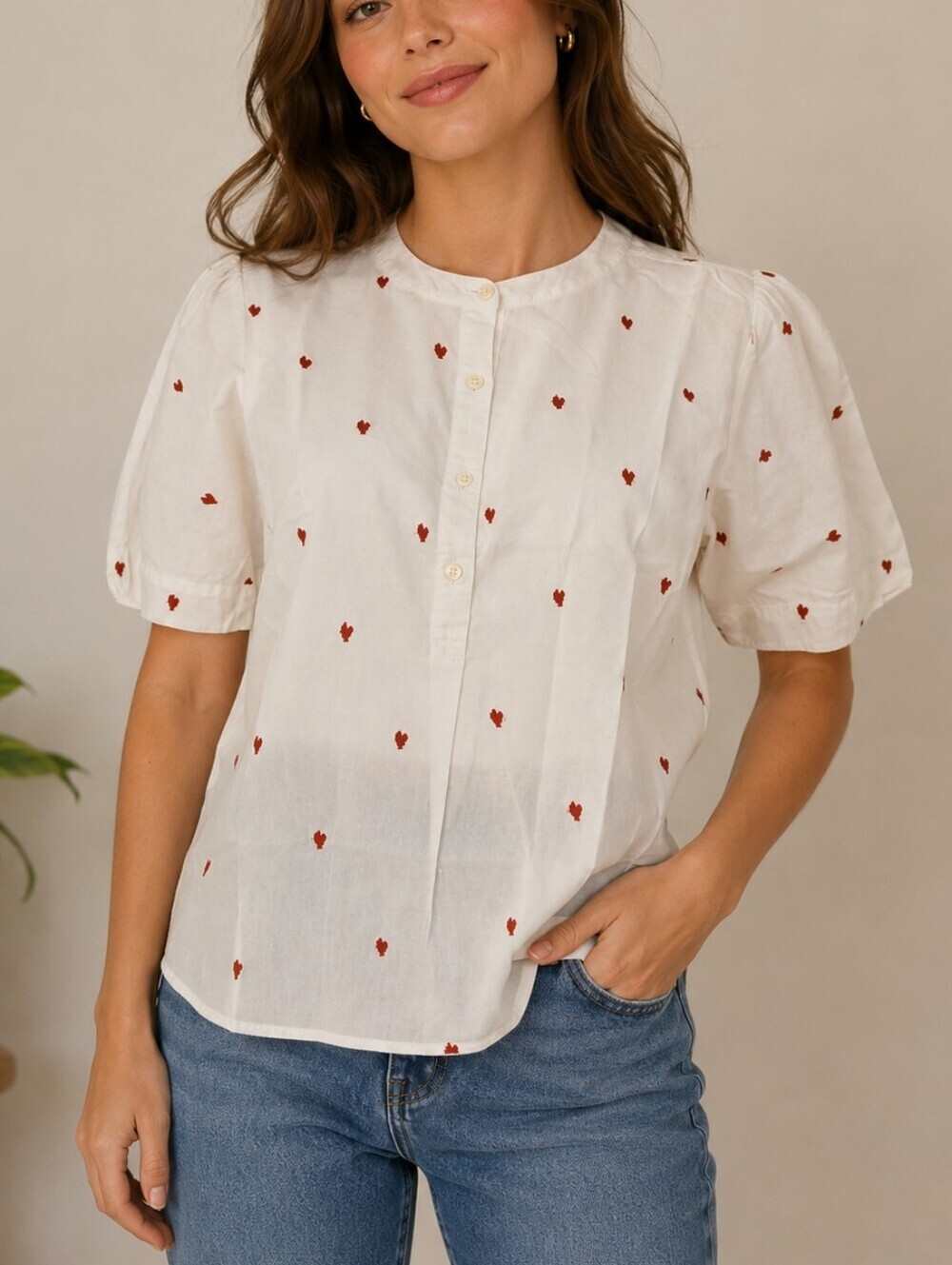 3/$30 VTG LOFT Petite Hi-Low Heart Embroidered Coquette Valentine's Blouse